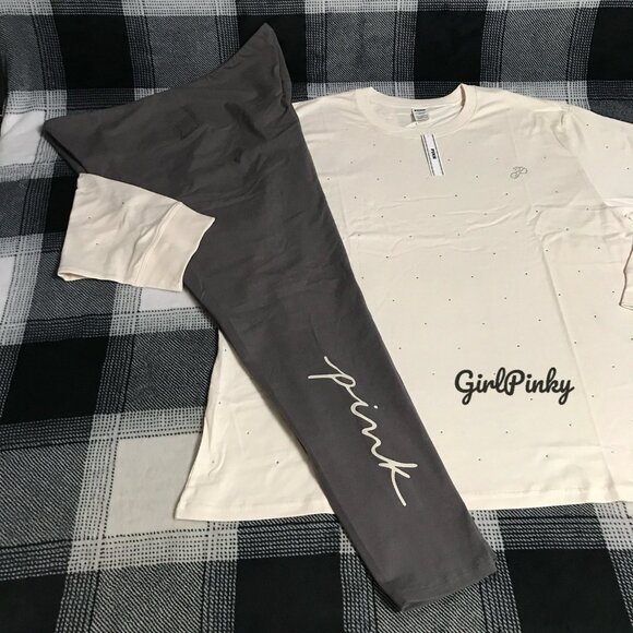 VS PINK LEGGINGS OUTFIT WITH LONG SLEEVE CAMPUS BLING LOGO TEE IN SIZE 2X - Picture 2 of 11